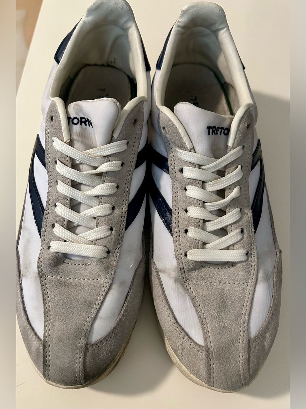Tretorn Rawlins White, Gray & Navy Suede Leather Sneakers 7